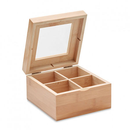 CAMPO TEA, Коробка для чаю, бамбук/скло, 14x14x7,5 см під нанесення зображення