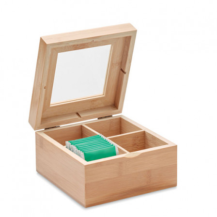 CAMPO TEA, Коробка для чаю, бамбук/скло, 14x14x7,5 см під нанесення зображення