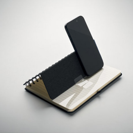 STRATA, Блокнот на пружині з функцією підставки для смартфона, А5, обкладинка 600D RPET, білий блок, ліния, 80 аркушів