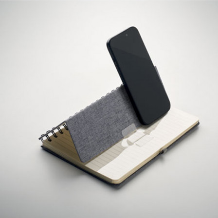 STRATA, Блокнот на пружині з функцією підставки для смартфона, А5, обкладинка 600D RPET, білий блок, ліния, 80 аркушів