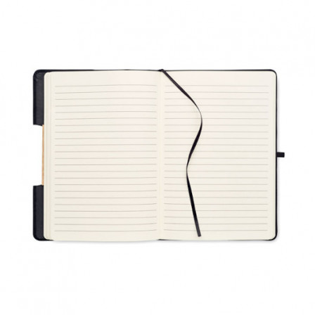 Записник BLAMA у твердій обкладинці з 600D PU з бамбуковими вставками і функцією підставки для смартфона, A5, 80 арк під нанесення зображення