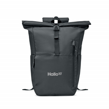 VALLEY ROLLPACK, Еко-рюкзак із застібкою рол-топ для ноутбука15" із карабіном для ключів (300D RPET), 45х31х18,5 см