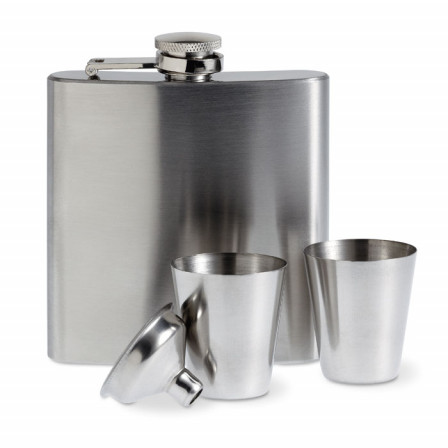 SLIMMY FLASK SET, Набір подарунковий зі сталевою флягою та чарками, 175 мл