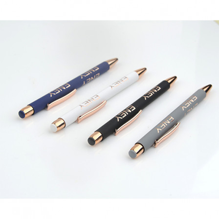 GLORIA, Ручка металева з soft touch поверхнею та елементами й лого в колір рожевого золота, 135/7 мм під нанесення зображення