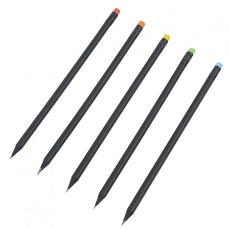 Олівець простий заточений з кольоровою гумкою, BLACK STRIPE, Ø7x190 мм