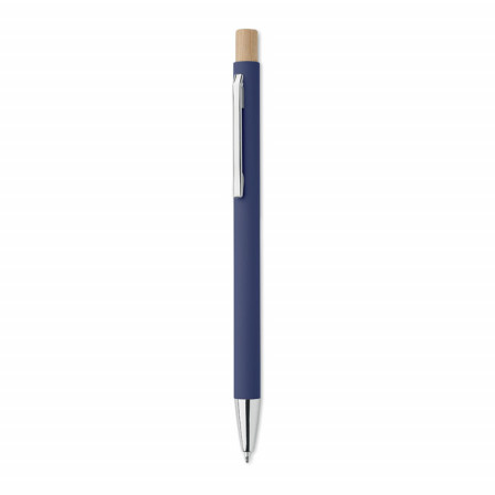 BERGAMO, Еко-ручка з переробленого алюмінію з бамбуковою кнопкою та сріблястими деталями, Ø0,9x13,8 см