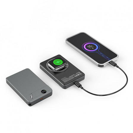Павербанк 10 000Mah/38,5Wh з в 1 для зарядки смарт годинника, навушників та інших гаджетів. Magsafe, підставкою та брелоком кабелем Type-C/Type-C. Швидкісна зарядка PD20W, THOR