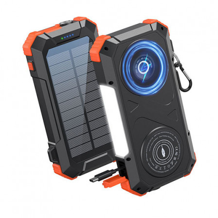 VEXOR, Павербанк з сонячною панеллю, ліхтариками та карабіном на 20 000Mah (3,7В/74 Вт/год), пластик ABS