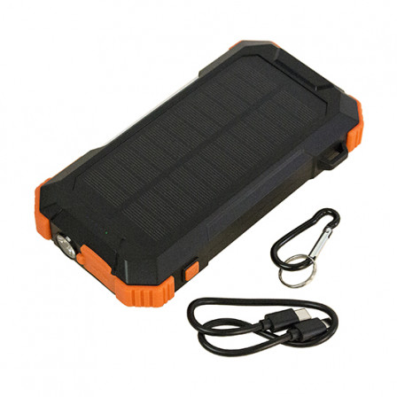 Павербанк 20 000Mah/74Wh з сонячною панеллю, LED ліхтарем та світильником. Бездротова зарядка 15W, карабін та подовжений кабель Type-C, VEXOR