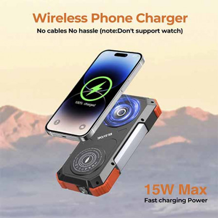 VEXOR, Павербанк з сонячною панеллю, ліхтариками та карабіном на 20 000Mah (3,7В/74 Вт/год), пластик ABS