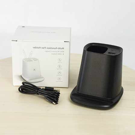 Підставка для ручок та телефону REJA з бездротовою зарядкою 5W та зарядний кабель з Type C, пластик