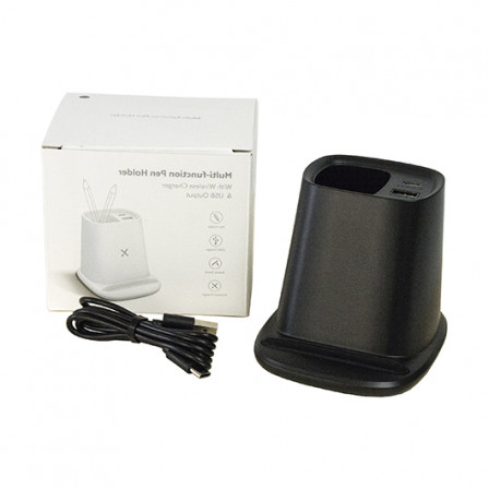 Підставка для ручок та телефону REJA з бездротовою зарядкою 5W та зарядний кабель з Type C, пластик