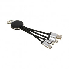 Брелок з перехідниками Type-C, Miсro-USB, Lighting, USB, підсвідкою лого та карабіном, ZORAN, 16 см 