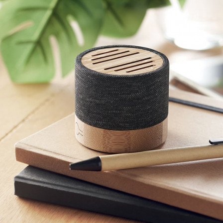 BOOL, Бездротова колонка RPET & Bamboo з LED-індикатором, Ø6,1x5,3 см