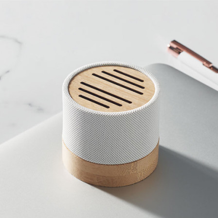 BOOL, Бездротова колонка RPET & Bamboo, Ø6,1x5,3 см під нанесення зображення