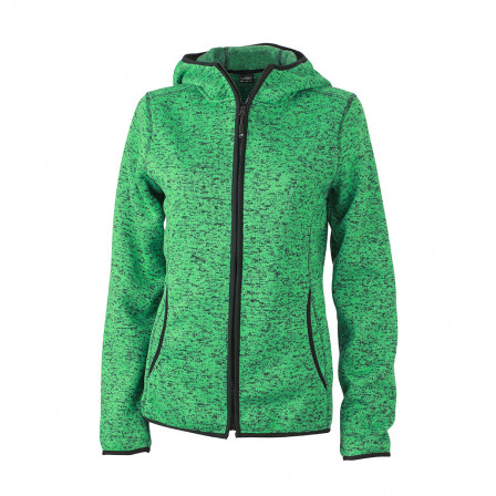 Куртка з капюшоном жіноча із в'язаного флісу James Nicholson, зелений меланж/чорний під нанесення зображення