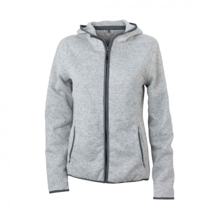 Куртка з капюшоном жіноча із в'язаного флісу James Nicholson, світло-сірий/ темно-сірий під нанесення зображення